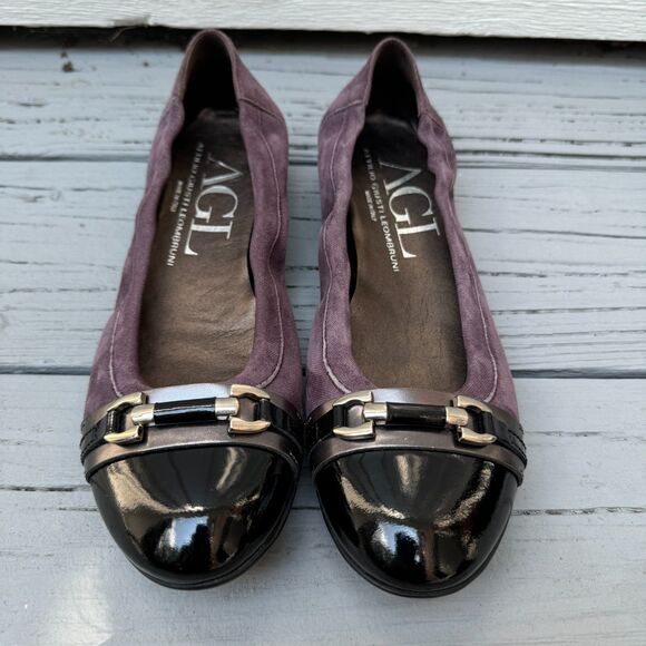 AGL Attiliio Giusti Leombruni Purple Black Cap Toe Ballet Denim Flats Comfort - Picture 5 of 7